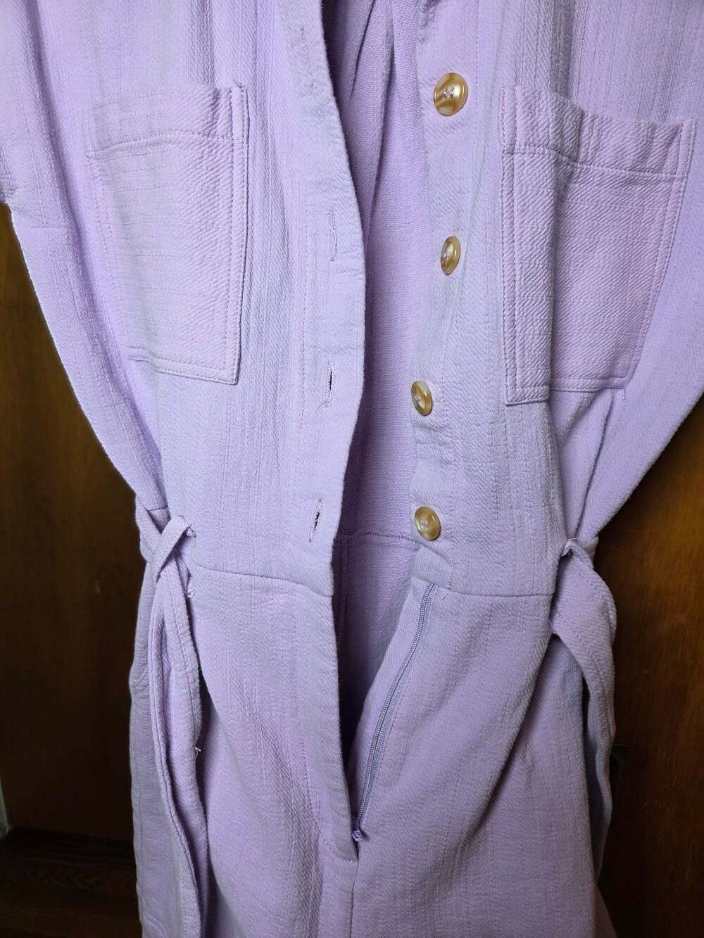 FRNCH Textured 100% Cotton Lilac Coastal Romper, Size S - Picture 6 of 7